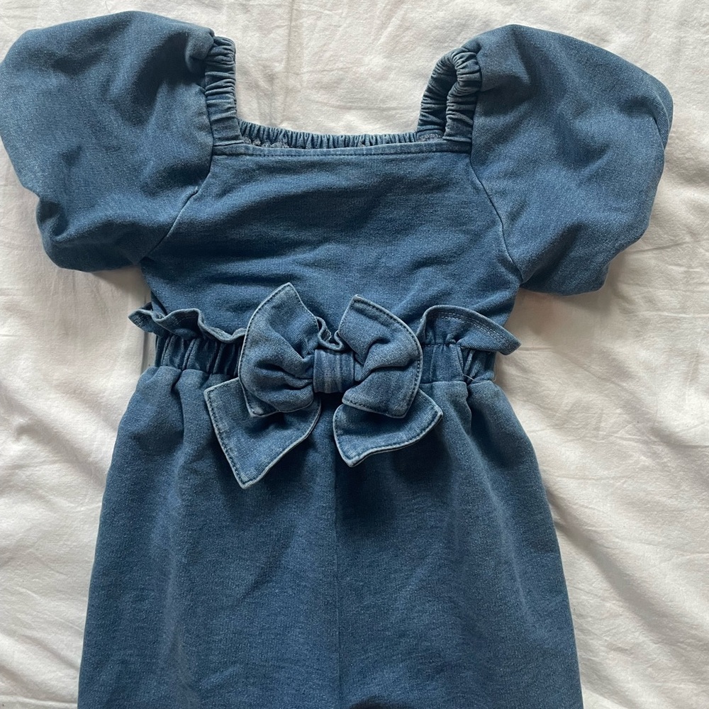 Habitual Kids Denim Like Romper with Ruffles and Bow 18 Months - Picture 3 of 8